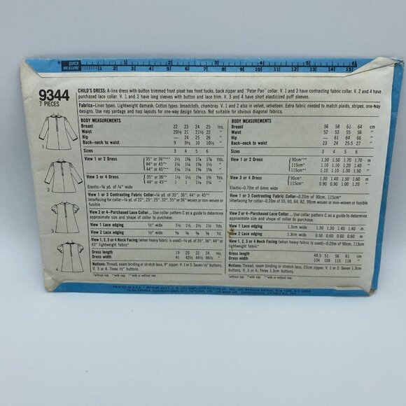 Simplicity 9344 Child Girl's A-Line Dress w/ Button Trim Size 6 Vintage Cut 1979 - Picture 2 of 5